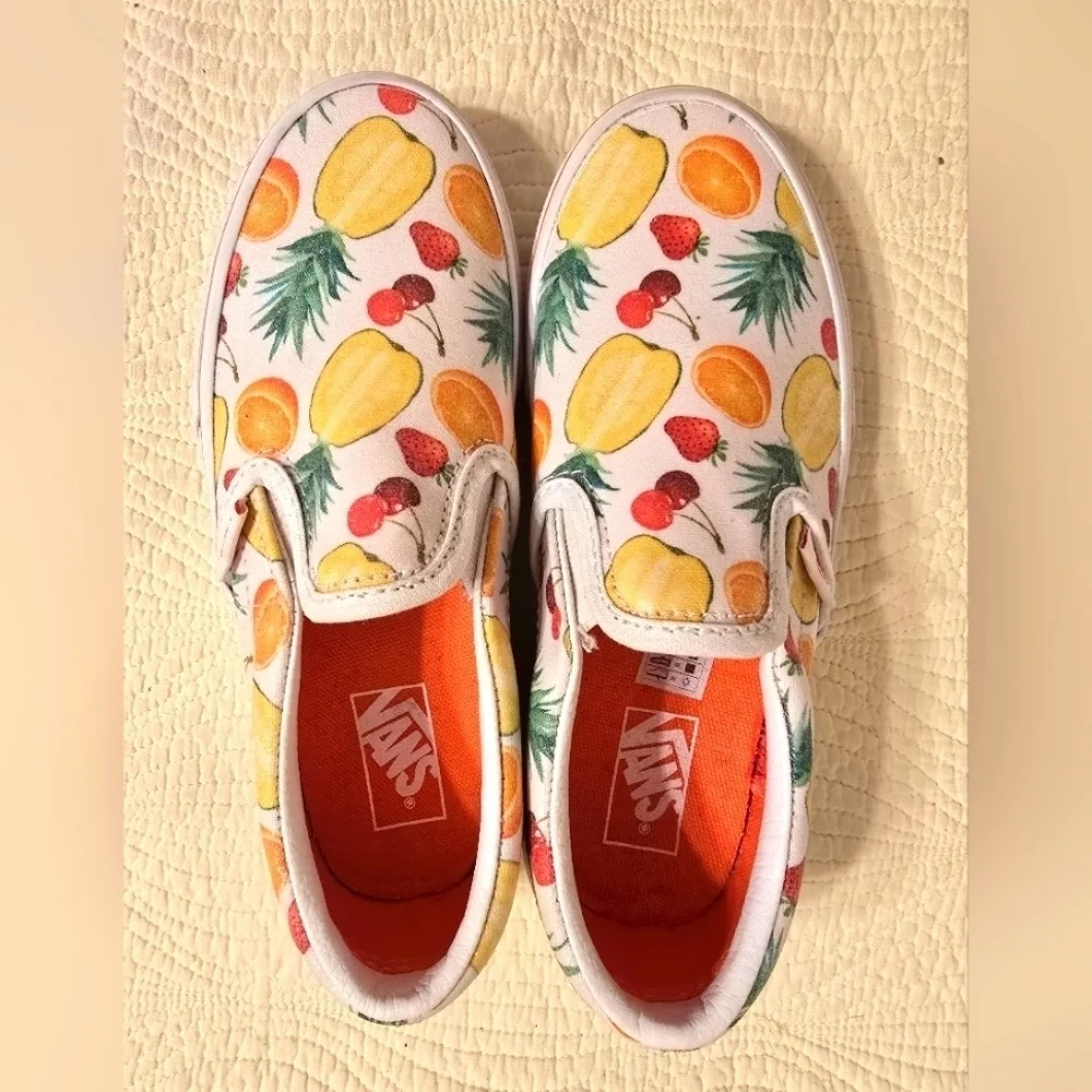 NWT Vans Girls Slip Sneakers with Tropical Fruit Design